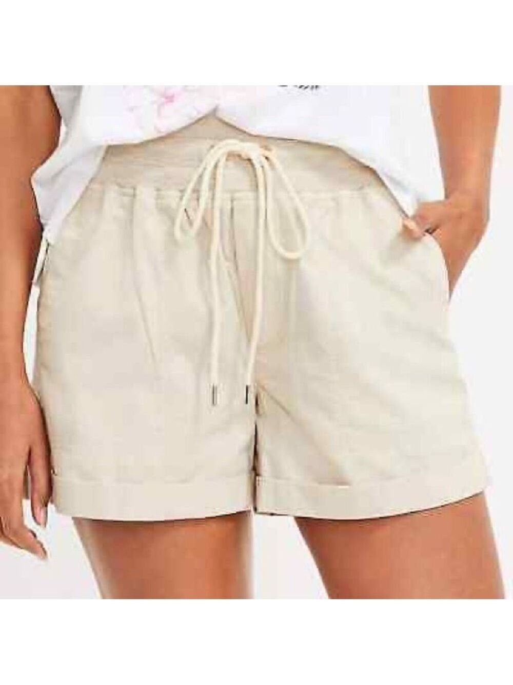 Lou & Grey Cargo Shorts Drawstring Elastic Waist Tan Size Small